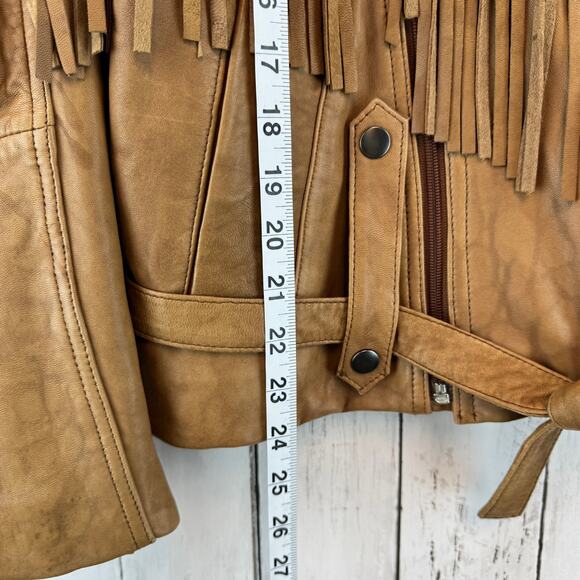 VTG Liz Phillips Brown Leather Western Fringe Asymmetric Zip Jacket Size Medium - Picture 14 of 14
